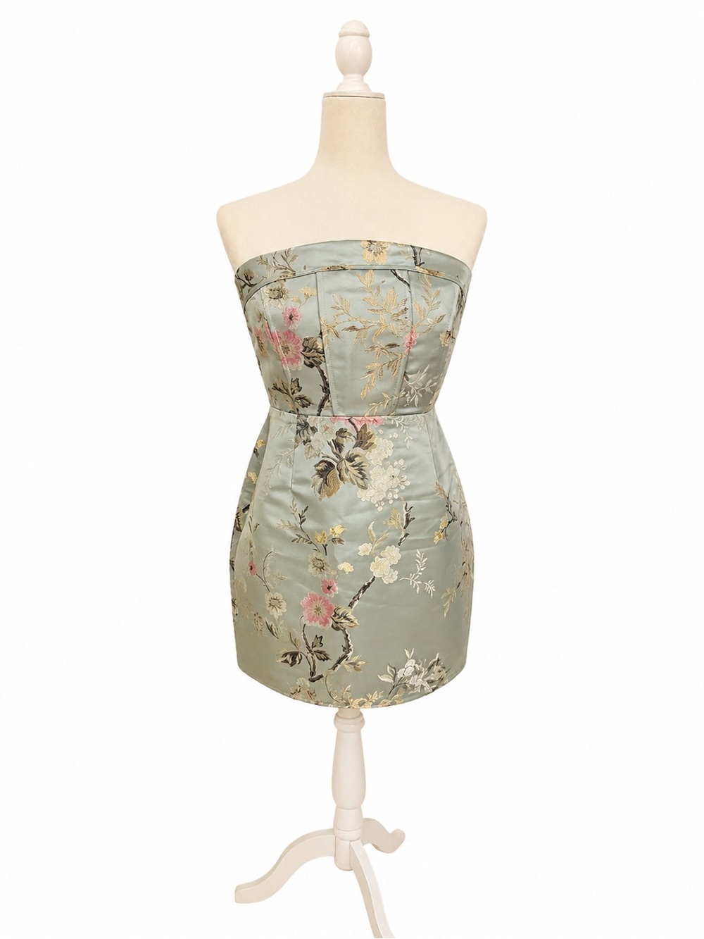 Lulus Strapless Sage Floral Jacquard Mini Dress NWT Size M - Picture 2 of 10